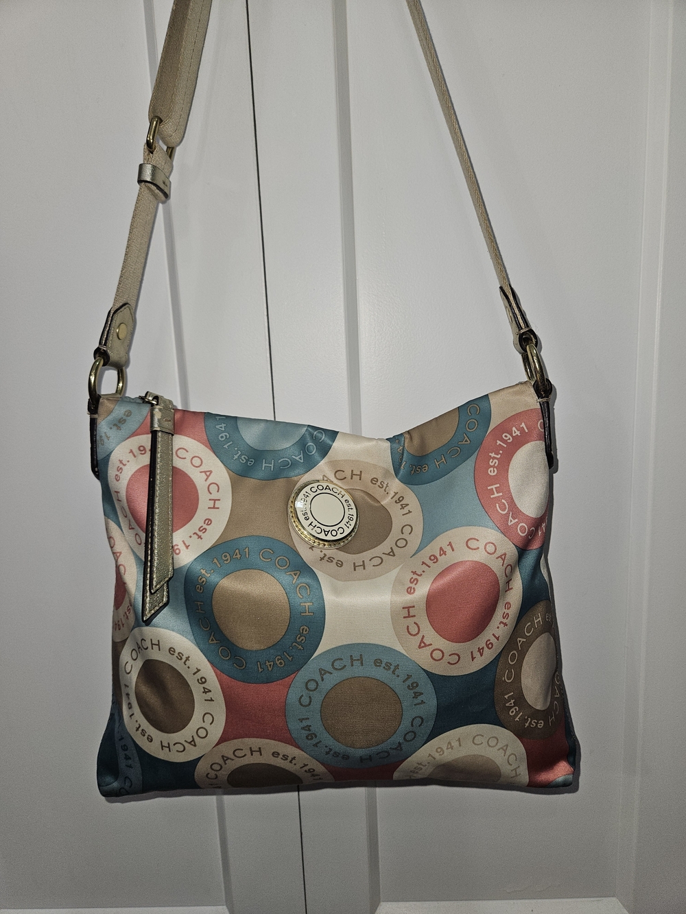 COACH Multicolor Circle Print Crossbody Bag - Beige Strap